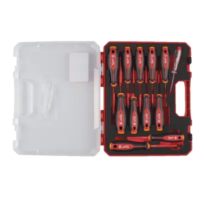 Milwaukee VDE sada šroubováky Tri-Lobe 12ks (SL2.5 / SL3 / SL4 / SL5.5 / PH1 / PH2 / PZ1 / PZ2 / T10 / T15 / T20)