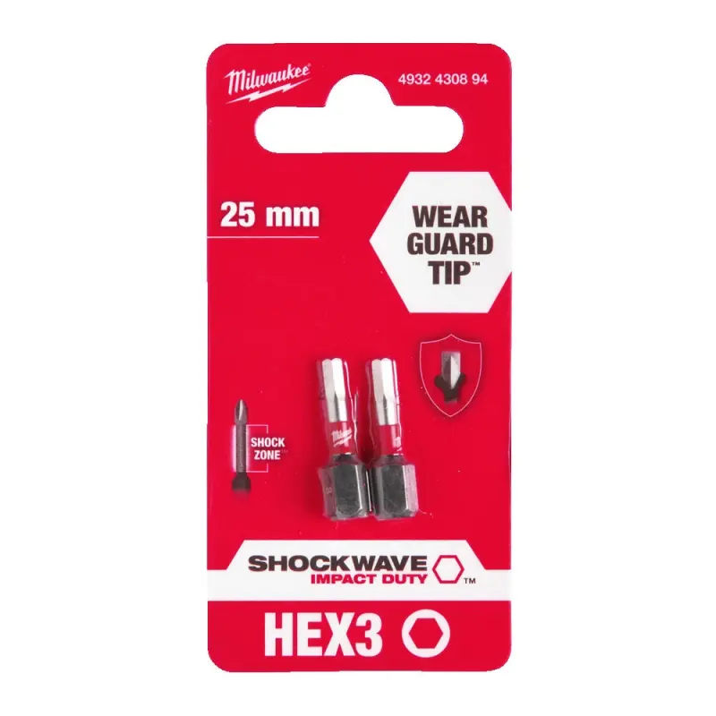 Milwaukee Šroubovací bity ShW Hex3 25mm - 2ks