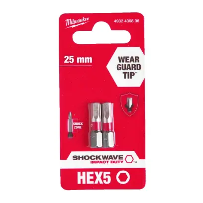 Milwaukee Šroubovací bity ShW Hex5 25mm - 2ks