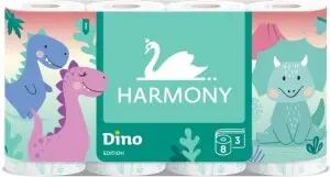 Harmony Dino dětský 3vrstvý toaletní papír, 8 rolí, 17,5 m role