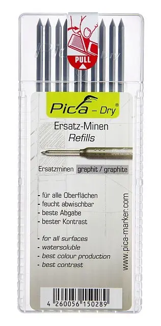 Náhradní tuhy PICA Dry kulaté - 10xčerná