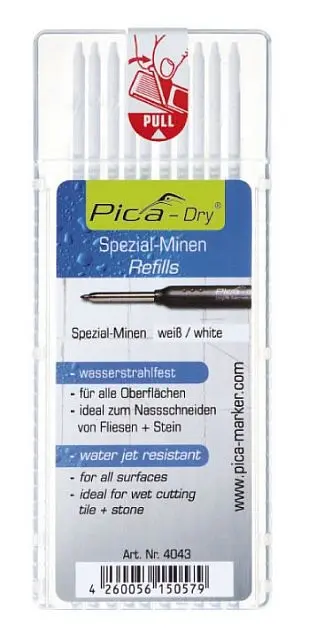 Náhradní tuhy PICA Dry kulaté bílá - set
