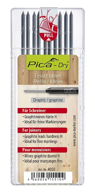 Náhradní tuhy PICA Dry VODĚODOLNÉ - PRO TRUHLÁŘE, PÍŠE NA SUCHÉ POVRCHY - 10x ČERNÁ
