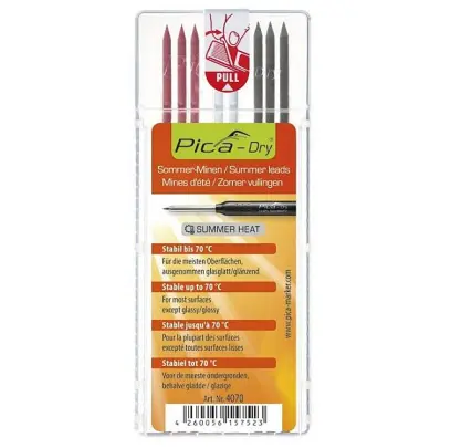 Náhradní tuhy PICA Dry kulaté - 3x ČERNÁ (GRAFIT 2B) + 2x BÍLÁ + 3x ČERVENÁ