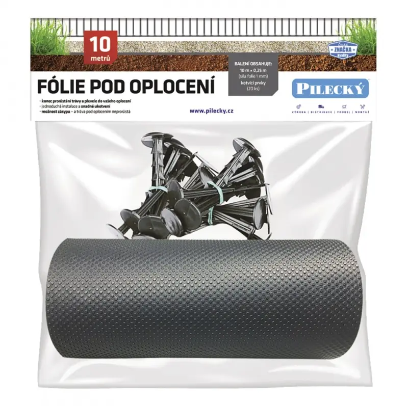 Fólie pod plot 25 cm/10 m + 20 ks plastových hřebů - SET Fólie pod plot 25 cm/10 m + 20 ks plastových hřebů - SET