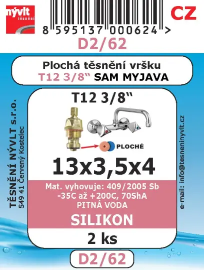 D2/62 SADA 3/8 těsnění do sedel vršků ploché MVQ silikon 2ks