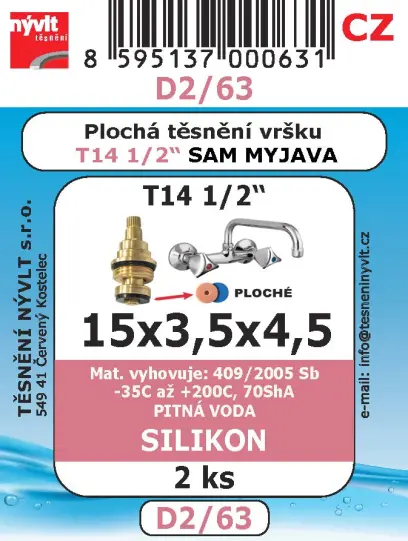 D2/63 SADA 1/2 těsnění do sedel vršků ploché MVQ silikon 2ks