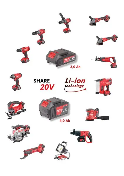 Vrtačka AKU s příklepem FESTA "BRUSHLESS" SHARE20V baterie 2 a 4Ah,nabíječka,kufr